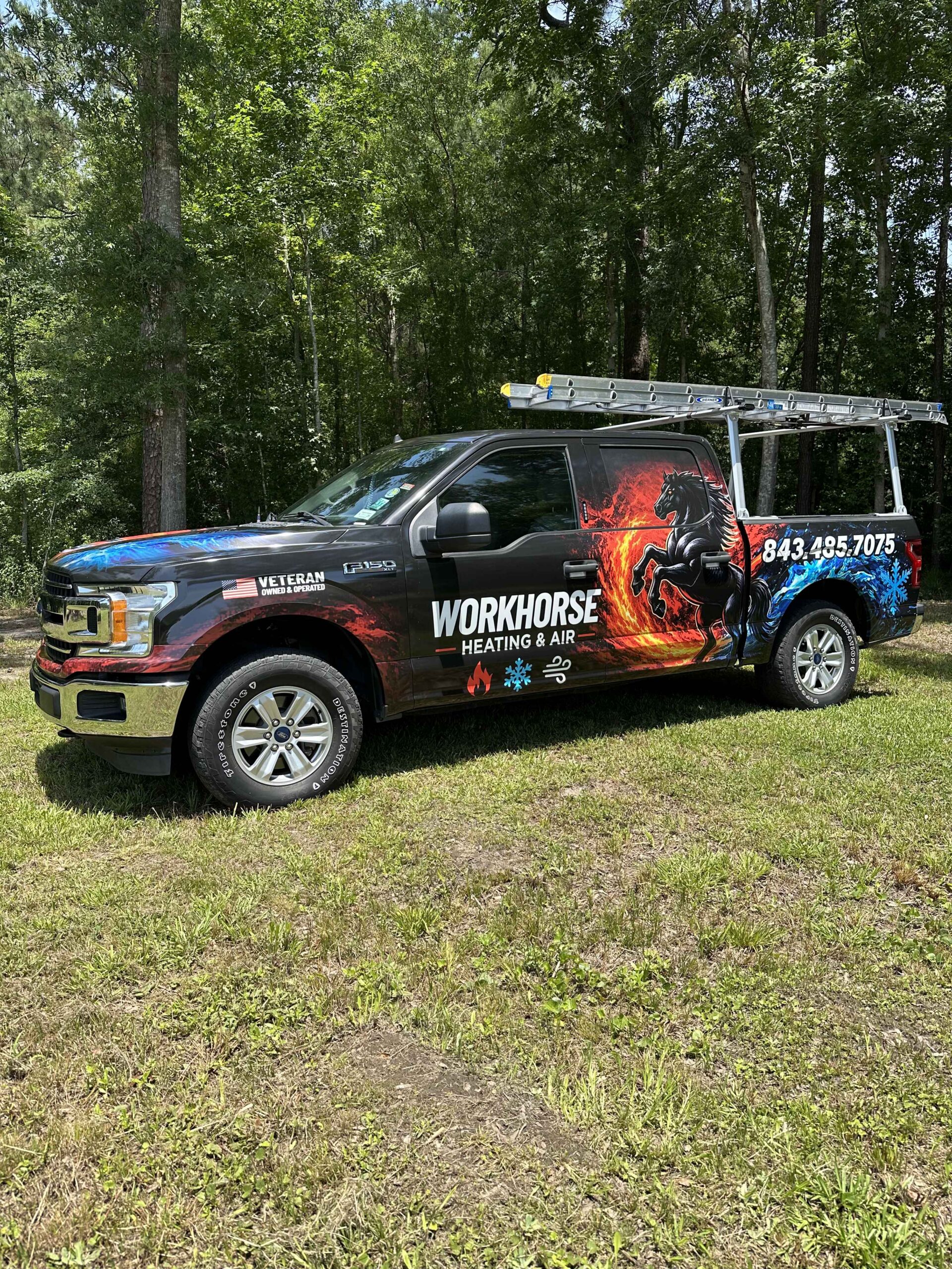 Workhorse Heating and Air branded truck, veteran owned and operated